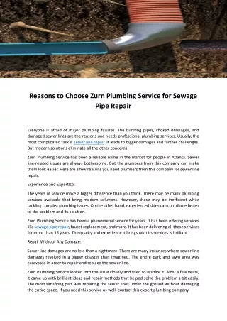 Reasons to Choose Zurn Plumbing Service for Sewage Pipe Repair