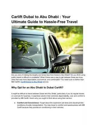 Carlift Dubai to Abu Dhabi _ Your Ultimate Guide to Hassle-Free Travel