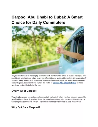 Carpool Abu Dhabi to Dubai_ A Smart Choice for Daily Commuters