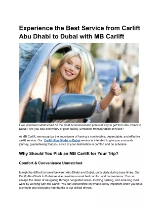 Experience the Best Service from Carlift Abu Dhabi to Dubai with MB Carlift