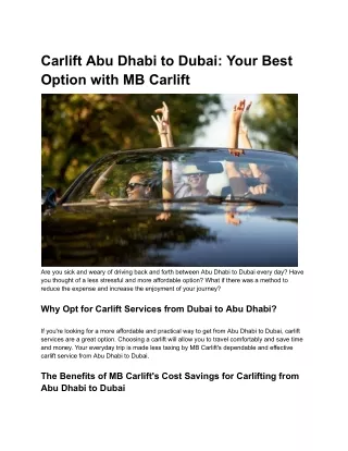 Carlift Abu Dhabi to Dubai_ Your Best Option with MB Carlift