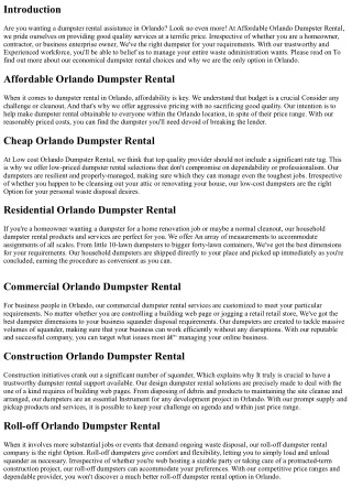 Inexpensive Orlando Dumpster Rental: Higher-quality Support at an wonderful Pric