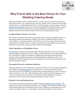 Why First & OAK is the Best Choice for Your Wedding Catering Needs