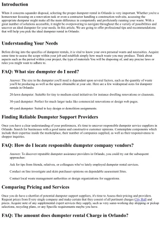 Qualified Tips: Strategies for Picking out the Suitable Dumpster Rental in Orlan