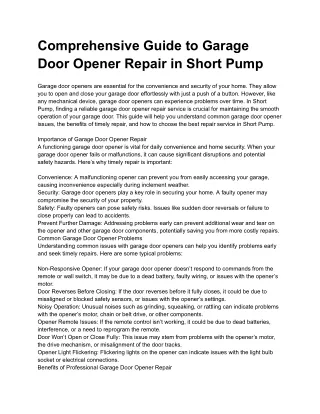 Garage door opener repair Shortpump