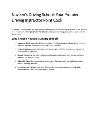 Your Premier Driving Instructor Point Cook - Naveen's Driving School