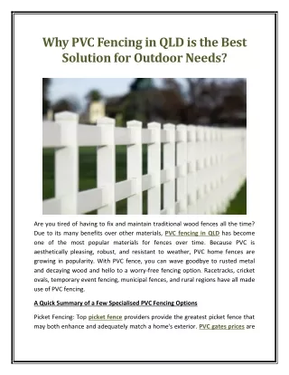 Why PVC Fencing in QLD is the Best Solution for Outdoor Needs