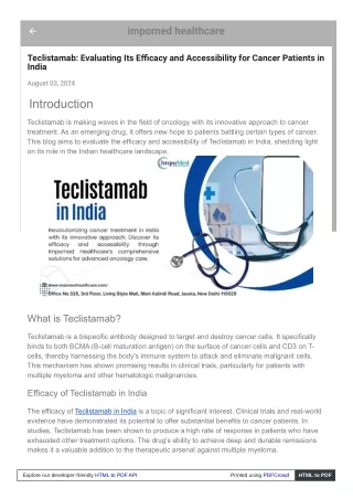 Teclistamab in India for cancer treatment