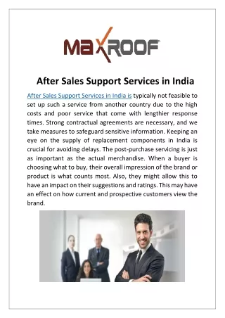 After Sales Support Services in India