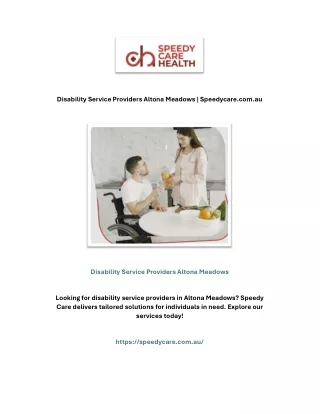 Disability Service Providers Altona Meadows | Speedycare.com.au