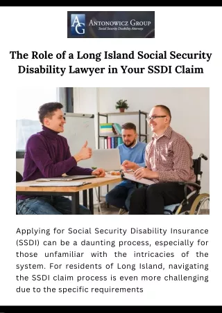 The Role of a Long Island Social Security Disability Lawyer in Your SSDI Claim