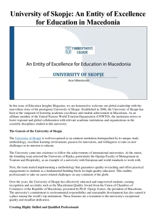 University of Skopje: An Entity of Excellence for Education in Macedonia