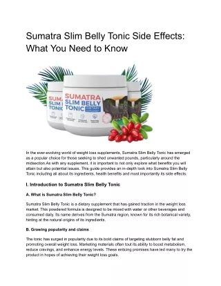 Sumatra Slim Belly Tonic Side Effects- What You Need to Know