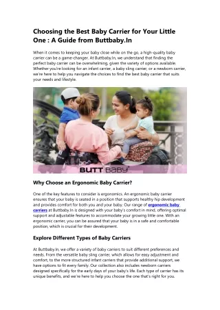 Choosing the Best Baby Carrier: Expert Guide from Buttbaby.in