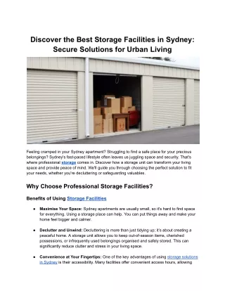 Discover the Best Storage Facilities in Sydney_ Secure Solutions for Urban Living