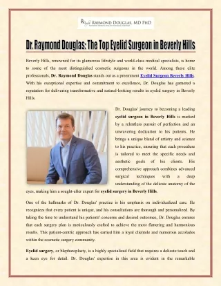 Dr. Raymond Douglas - The Top Eyelid Surgeon in Beverly Hills