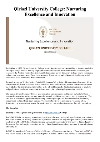 Qiriazi University College: Nurturing Excellence and Innovation