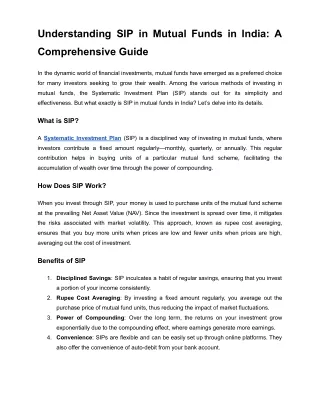 Understanding SIP in Mutual Funds in India_ A Comprehensive Guide