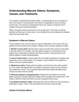 Understanding Macular Edema Symptoms Causes and Treatments