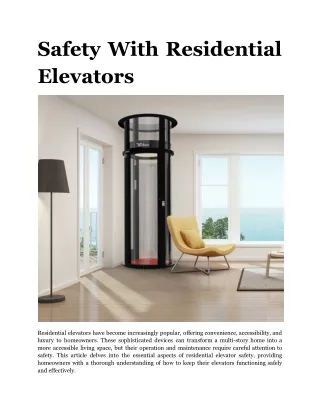 Safety With Residential Elevators