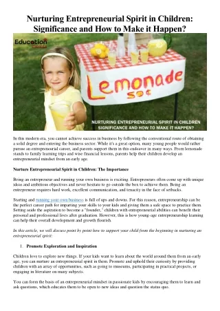 Nurturing Entrepreneurial Spirit in Children: Significance and How to Make it Ha