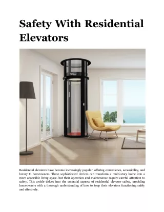 Safety With Residential Elevators