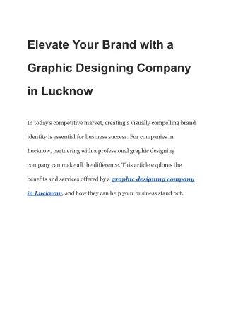 Elevate Your Brand with a Graphic Designing Company in Lucknow