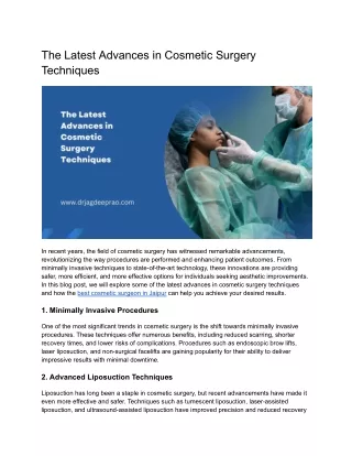 The Latest Advances in Cosmetic Surgery Techniques