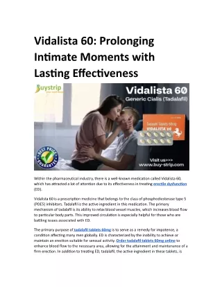 Vidalista 60 Prolonging Intimate Moments with Lasting Effectiveness