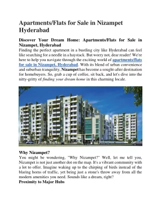 Apartments for sale in Nizampet