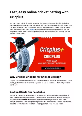 Fast, easy online cricket betting with Cricplus