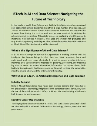 BTech in AI and Data Science Navigating the Future of Technology