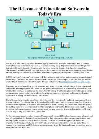 eLearning: The Digital Revolution in Learning and Training