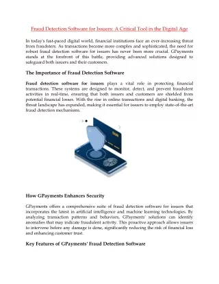 Fraud Detection Software for Issuers A Critical Tool in the Digital Age