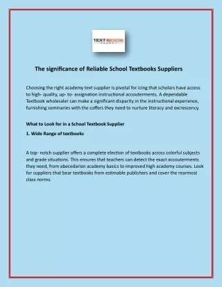 The significance of Reliable School Textbooks Suppliers