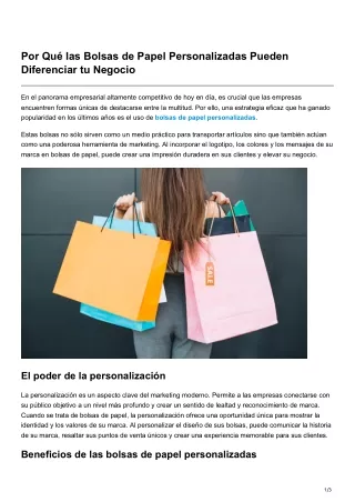 Por Qué las Bolsas de Papel Personalizadas Pueden Diferenciar tu Negocio