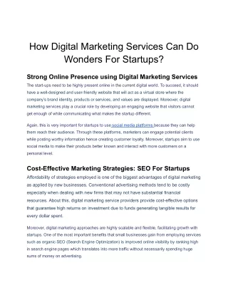 How Digital Marketing Services Can Do Wonders For Startups