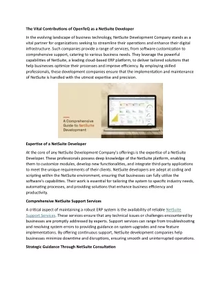 The Vital Contributions of OpenTeQ as a NetSuite Development Company