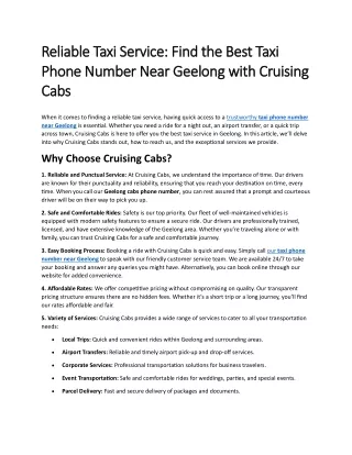 Find the Best Taxi Phone Number Near Geelong with Cruising Cabs