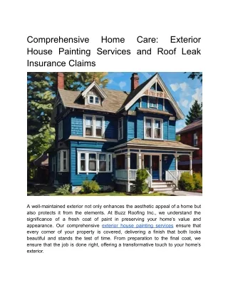 Comprehensive Home Care_ Exterior House Painting Services and Roof Leak Insurance Claims