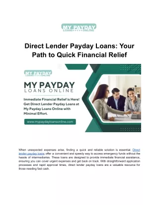 Unlock Fast Cash with Ease! Explore Direct Lender Payday Loans