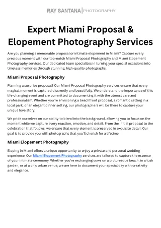 Expert Miami Proposal & Elopement Photography Services