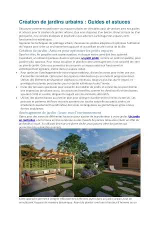 Création de jardins urbains : Guide complet pour débutants