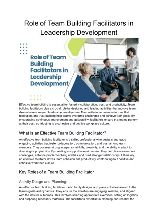 Role of Team Building Facilitators in Leadership Development