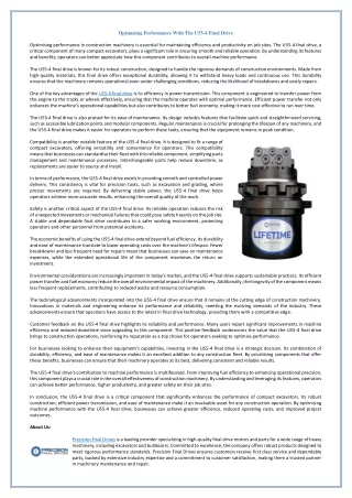 Optimising Performance With The U55-4 Final Drive