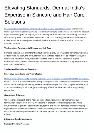 Elevating Standards Dermat India's Expertise in Skincare and Hair Care Solutions