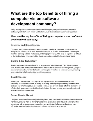 What are the top benefits of hiring a computer vision software development company?