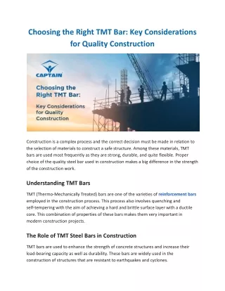 Choosing the Right TMT Bar: Key Considerations for Quality Construction