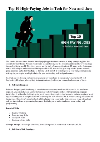 Top 10 High-Paying Jobs in Tech for Now and then
