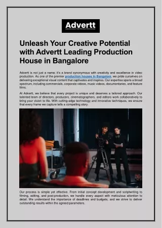 Unleash Your Creative Potential with Advertt Leading Production House in Bangalore